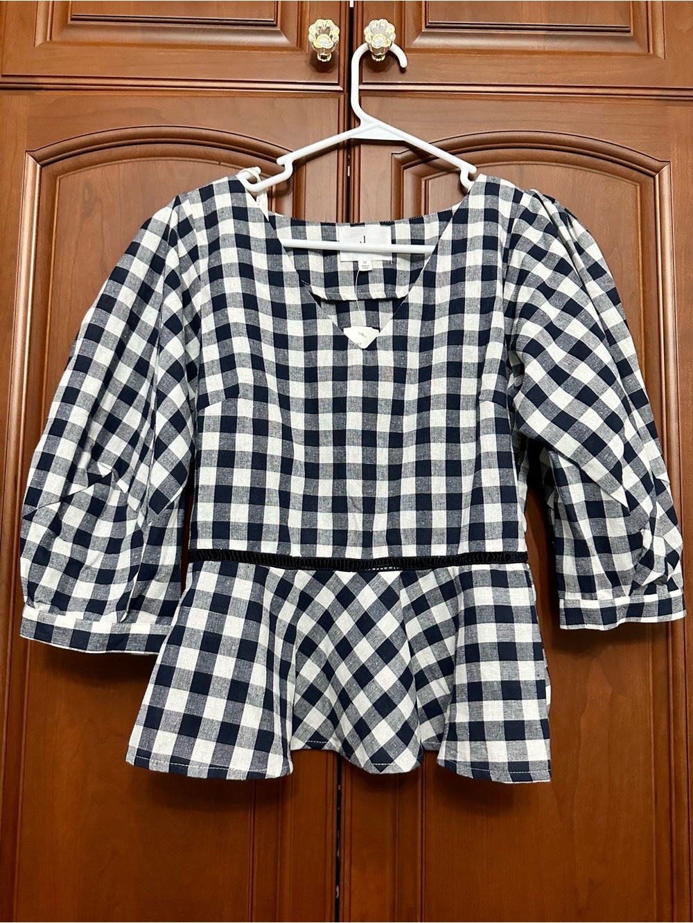 J by JOA gingham peplum blouse top 
NWT